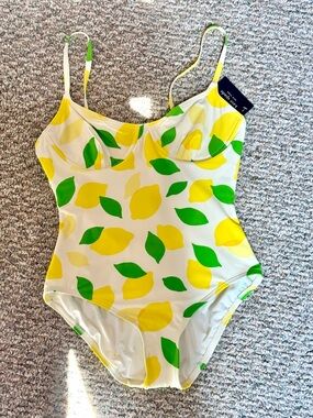 kate spade Lemon Print One-Piece Swimsuit - Yellow & Green on White